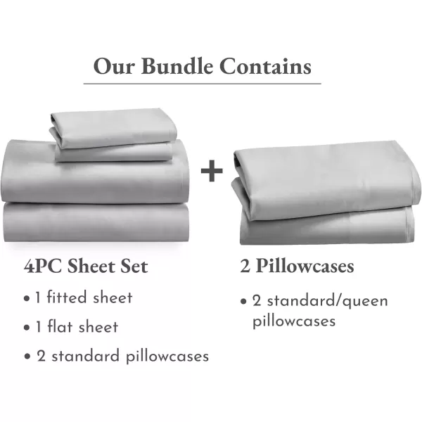 imageCalifornia Design Den 6 Piece Full Size Sheet Set with 4 Pillowcases  Soft 100 Cotton Sateen Light Grey