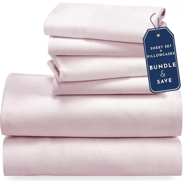 imageCalifornia Design Den 6 Piece Full Size Sheet Set with 4 Pillowcases  Soft 100 Cotton Sateen Pink