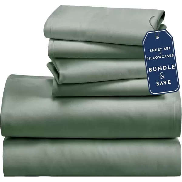 imageCalifornia Design Den 6 Piece Full Size Sheet Set with 4 Pillowcases  Soft 100 Cotton Sateen Sage Green