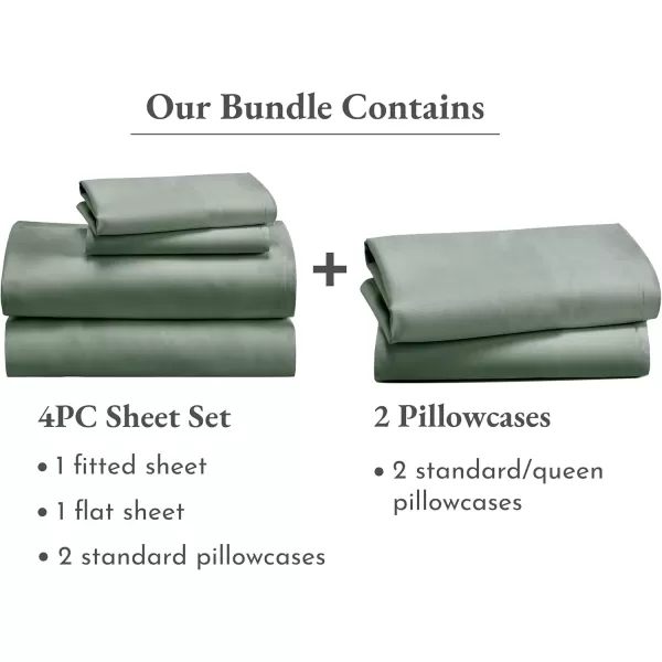 imageCalifornia Design Den 6 Piece Full Size Sheet Set with 4 Pillowcases  Soft 100 Cotton Sateen Sage Green