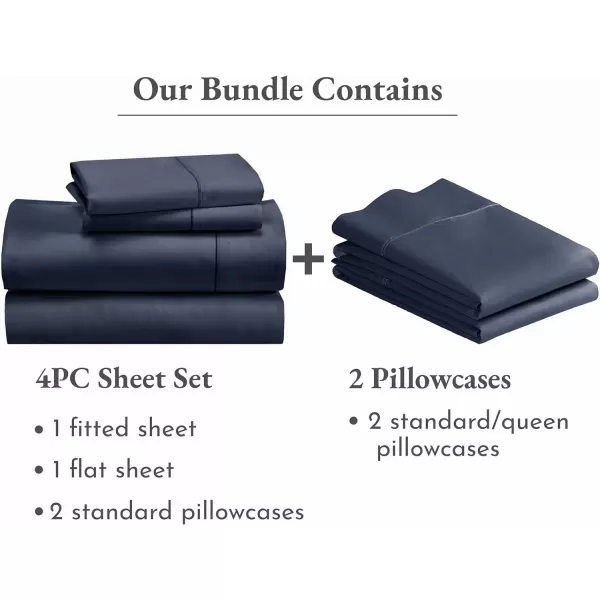 imageCalifornia Design Den 6 Piece Full Size Sheet Set with 4 Pillowcases 400 Thread Count 100 Cotton Sateen Indigo Dusty Blue