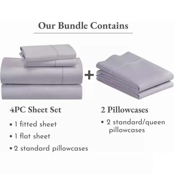imageCalifornia Design Den 6 Piece Full Size Sheet Set with 4 Pillowcases 400 Thread Count 100 Cotton Sateen Lavender Gray