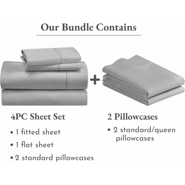 imageCalifornia Design Den 6 Piece Full Size Sheet Set with 4 Pillowcases 400 Thread Count 100 Cotton Sateen Light Grey