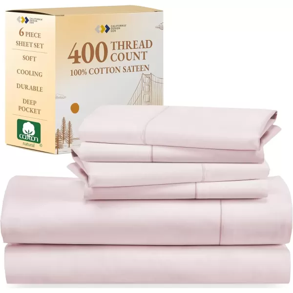 imageCalifornia Design Den 6 Piece Full Size Sheet Set with 4 Pillowcases 400 Thread Count 100 Cotton Sateen Pink