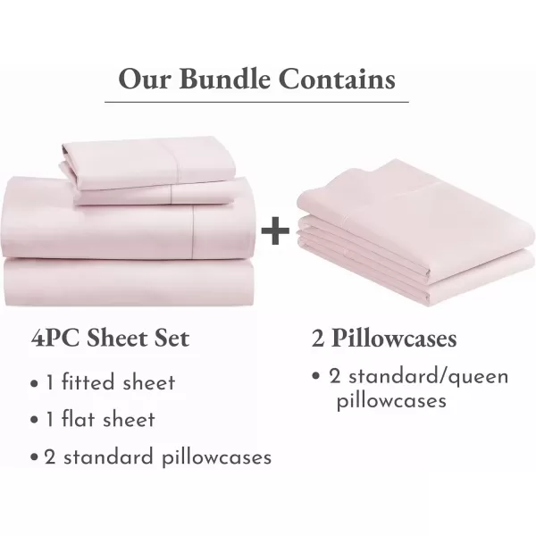 imageCalifornia Design Den 6 Piece Full Size Sheet Set with 4 Pillowcases 400 Thread Count 100 Cotton Sateen Pink