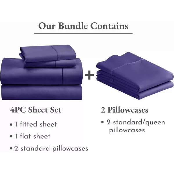 imageCalifornia Design Den 6 Piece Full Size Sheet Set with 4 Pillowcases 400 Thread Count 100 Cotton Sateen Purple