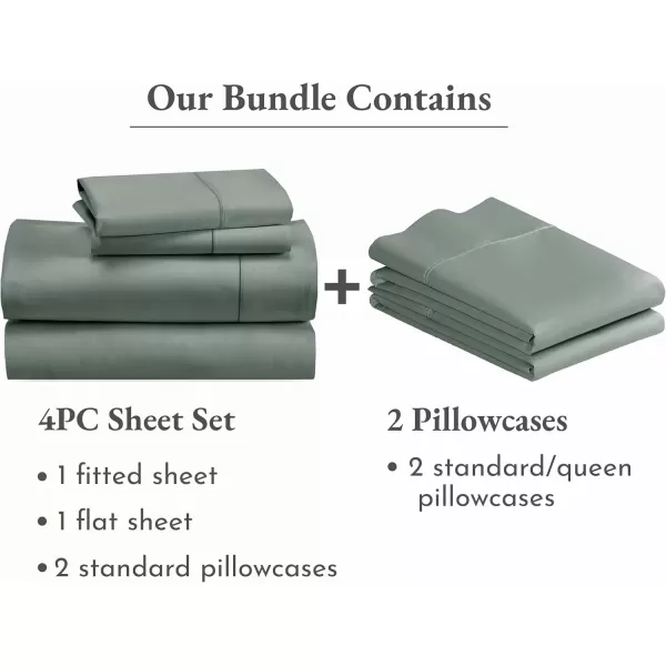 imageCalifornia Design Den 6 Piece Full Size Sheet Set with 4 Pillowcases 400 Thread Count 100 Cotton Sateen Sage Green