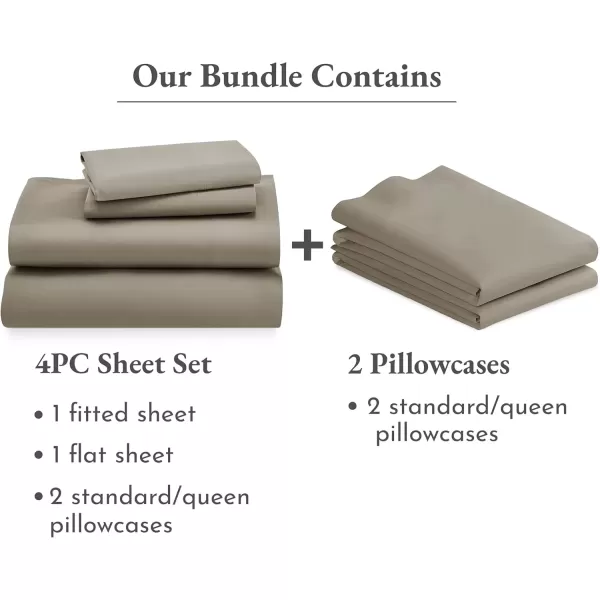 imageCalifornia Design Den 6 Piece Full Size Sheet Set with 4 Pillowcases 600 Thread Count 100 Cotton Sateen Taupe