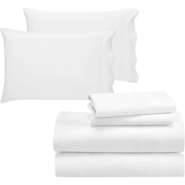 imageCalifornia Design Den 6 Piece Full Size Sheet Set with 4 Pillowcases 600 Thread Count 100 Cotton Sateen White