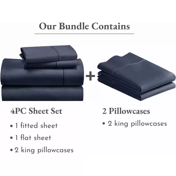 imageCalifornia Design Den 6 Piece King Size Sheet Set with 4 Pillowcases 400 Thread Count 100 Cotton Sateen Indigo Dusty Blue