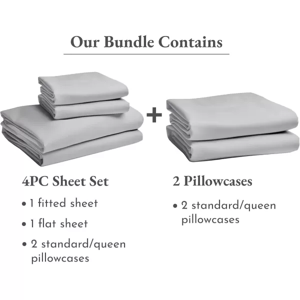 imageCalifornia Design Den Bedding Bundle  Full Sheet Set with 4 Pillowcases 100 Egyptian Cotton Sateen Light Grey