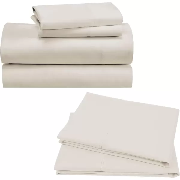 imageCalifornia Design Den Bedding Bundle  Full Sheet Set with 4 Pillowcases 100 Organic Cotton Percale Natural Ivory