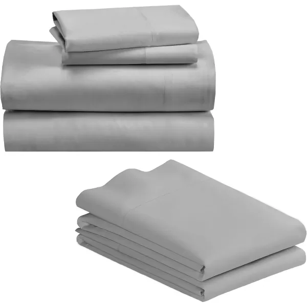 imageCalifornia Design Den Bedding Bundle  Full Sheet Set with 4 Pillowcases 500 Thread Count 100 Cotton Sateen Light Grey