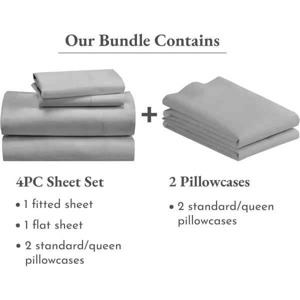 imageCalifornia Design Den Bedding Bundle  Full Sheet Set with 4 Pillowcases 500 Thread Count 100 Cotton Sateen Light Grey