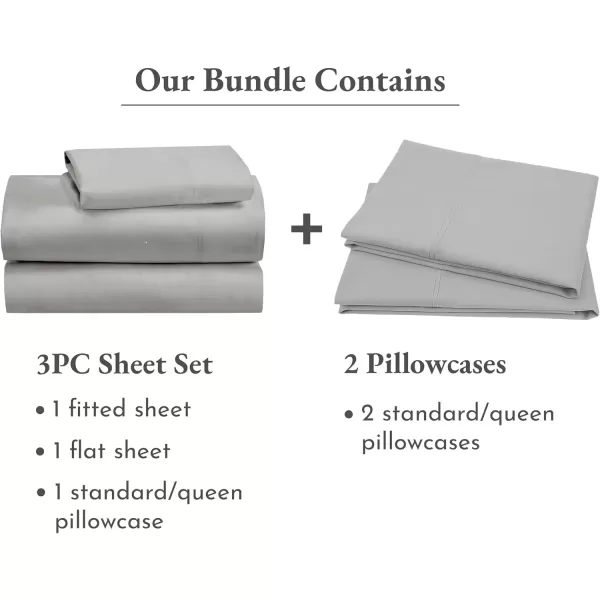 imageCalifornia Design Den Bedding Bundle  Twin XL Sheet Set with 3 Pillowcases 100 Organic Cotton Percale Light Grey