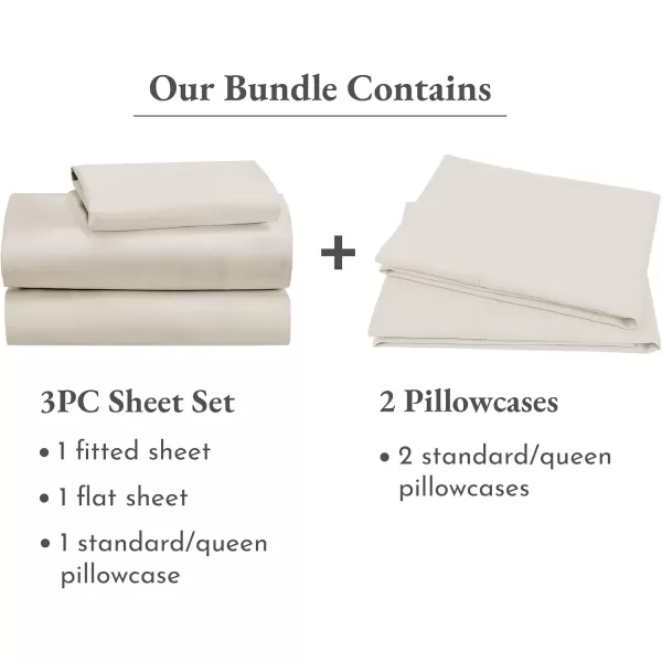 imageCalifornia Design Den Bedding Bundle  Twin XL Sheet Set with 3 Pillowcases 100 Organic Cotton Percale Natural Ivory