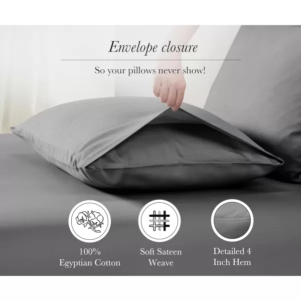 imageCalifornia Design Den Luxury 100 Egyptian Cotton Pillow Cases Queen Size Set of 2 Sateen Weave Soft Breathable ampamp Cooling Bright White Pillow Cases Set of 2 for StandardQueen Size PillowsGrey