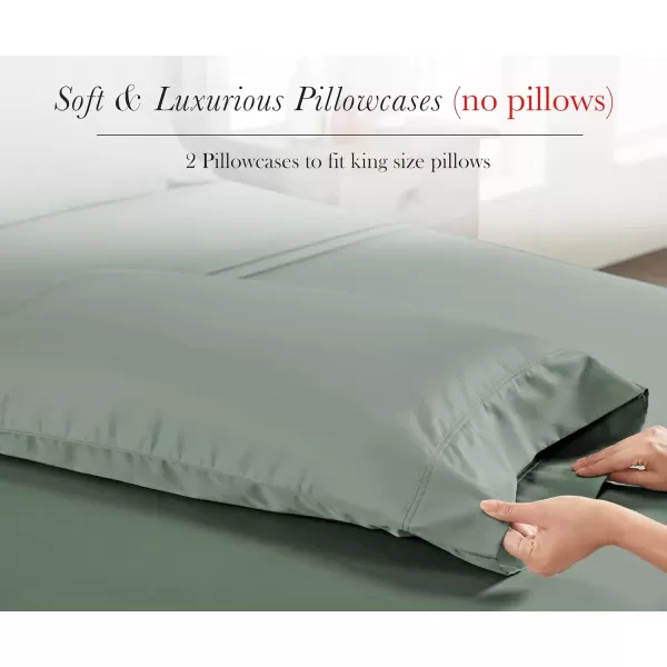 imageCalifornia Design Den Luxury 100 Egyptian Cotton Pillow Cases Queen Size Set of 2 Sateen Weave Soft Breathable ampamp Cooling Bright White Pillow Cases Set of 2 for StandardQueen Size PillowsSage Green