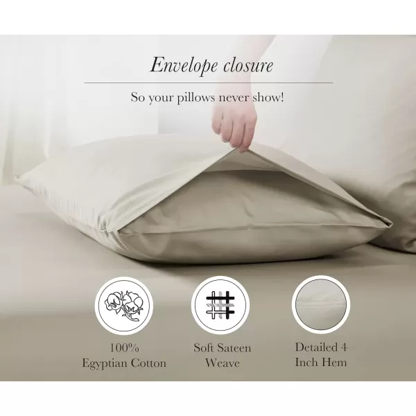 imageCalifornia Design Den Luxury 100 Egyptian Cotton Pillow Cases Queen Size Set of 2 Sateen Weave Soft Breathable ampamp Cooling Bright White Pillow Cases Set of 2 for StandardQueen Size PillowsBeige
