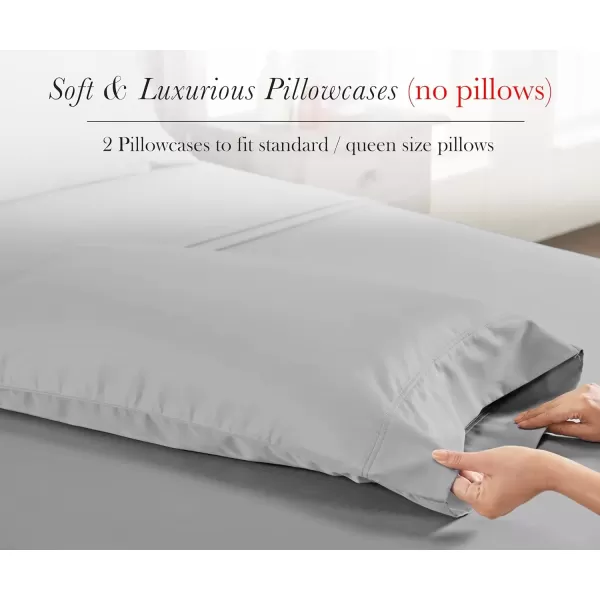 imageCalifornia Design Den Luxury 100 Egyptian Cotton Pillow Cases Queen Size Set of 2 Sateen Weave Soft Breathable ampamp Cooling Bright White Pillow Cases Set of 2 for StandardQueen Size PillowsLight Grey