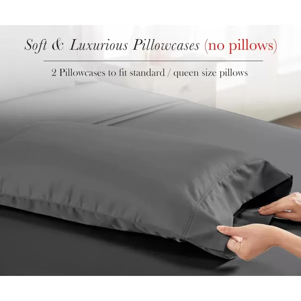 imageCalifornia Design Den Luxury 100 Egyptian Cotton Pillow Cases Queen Size Set of 2 Sateen Weave Soft Breathable ampamp Cooling Bright White Pillow Cases Set of 2 for StandardQueen Size PillowsGrey