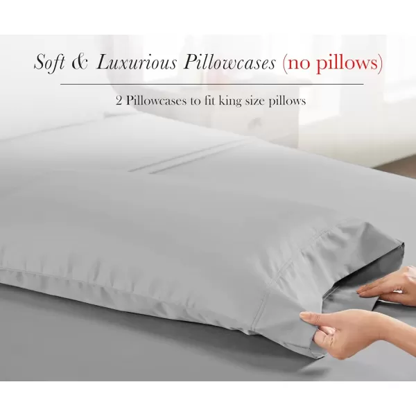 imageCalifornia Design Den Luxury 100 Egyptian Cotton Pillow Cases Queen Size Set of 2 Sateen Weave Soft Breathable ampamp Cooling Bright White Pillow Cases Set of 2 for StandardQueen Size PillowsLight Grey