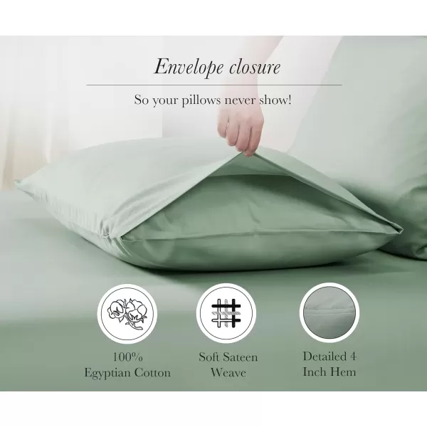 imageCalifornia Design Den Luxury 100 Egyptian Cotton Pillow Cases Queen Size Set of 2 Sateen Weave Soft Breathable ampamp Cooling Bright White Pillow Cases Set of 2 for StandardQueen Size PillowsSage Green