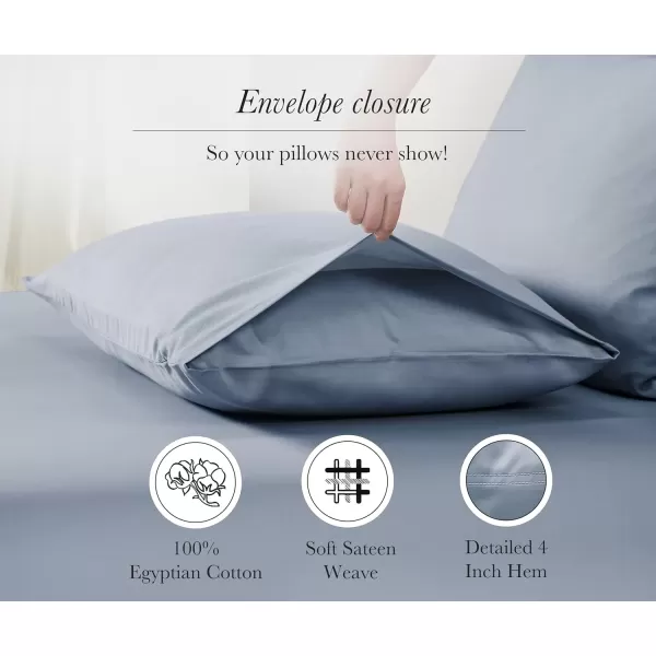 imageCalifornia Design Den Luxury 100 Egyptian Cotton Pillow Cases Queen Size Set of 2 Sateen Weave Soft Breathable ampamp Cooling Bright White Pillow Cases Set of 2 for StandardQueen Size PillowsBlue Hydrangea