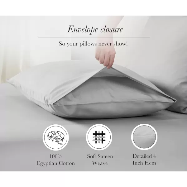 imageCalifornia Design Den Luxury 100 Egyptian Cotton Pillow Cases Queen Size Set of 2 Sateen Weave Soft Breathable ampamp Cooling Bright White Pillow Cases Set of 2 for StandardQueen Size PillowsLight Grey