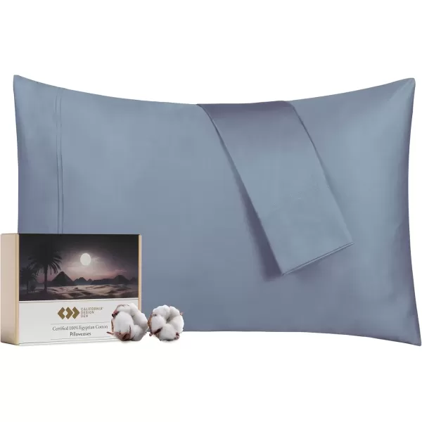 imageCalifornia Design Den Luxury 100 Egyptian Cotton Pillow Cases Queen Size Set of 2 Sateen Weave Soft Breathable ampamp Cooling Bright White Pillow Cases Set of 2 for StandardQueen Size PillowsBlue Hydrangea