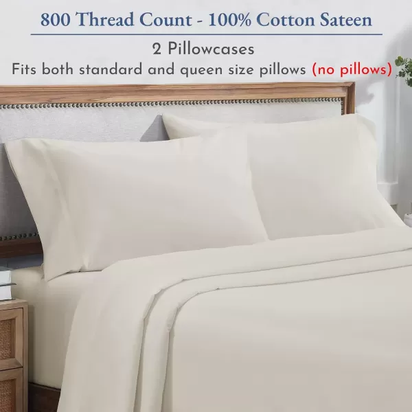 imageHeirloom Soft Smooth ampamp Thick Certified 800 Thread Count 100 Cotton Sateen is Superior to Egyptian Cotton Claims 2 White Standard Pillowcases Fits Standard ampamp Queen Size Pillows Bright WhiteIvory