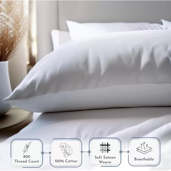 imageHeirloom Soft Smooth ampamp Thick Certified 800 Thread Count 100 Cotton Sateen is Superior to Egyptian Cotton Claims 2 White Standard Pillowcases Fits Standard ampamp Queen Size Pillows Bright WhiteSoft Teal
