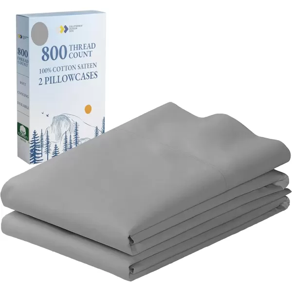imageHeirloom Soft Smooth ampamp Thick Certified 800 Thread Count 100 Cotton Sateen is Superior to Egyptian Cotton Claims 2 White Standard Pillowcases Fits Standard ampamp Queen Size Pillows Bright WhiteLight Grey