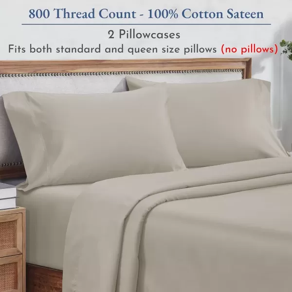 imageHeirloom Soft Smooth ampamp Thick Certified 800 Thread Count 100 Cotton Sateen is Superior to Egyptian Cotton Claims 2 White Standard Pillowcases Fits Standard ampamp Queen Size Pillows Bright WhiteBeige