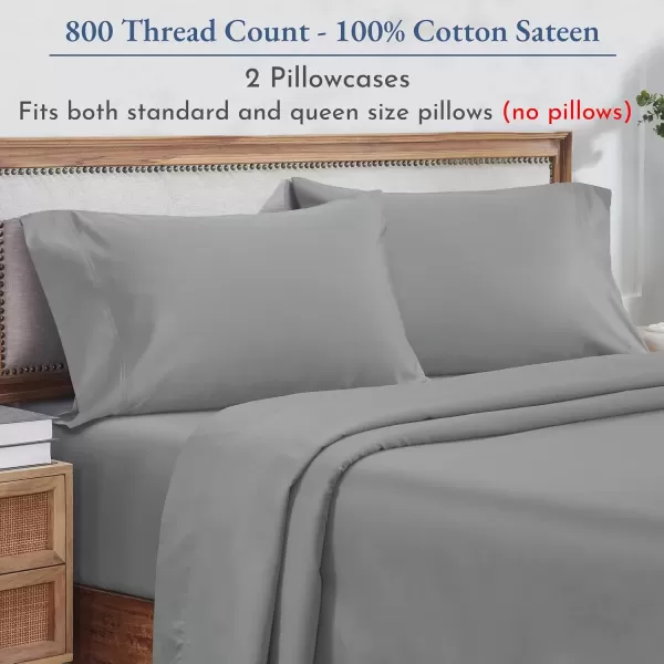 imageHeirloom Soft Smooth ampamp Thick Certified 800 Thread Count 100 Cotton Sateen is Superior to Egyptian Cotton Claims 2 White Standard Pillowcases Fits Standard ampamp Queen Size Pillows Bright WhiteLight Grey