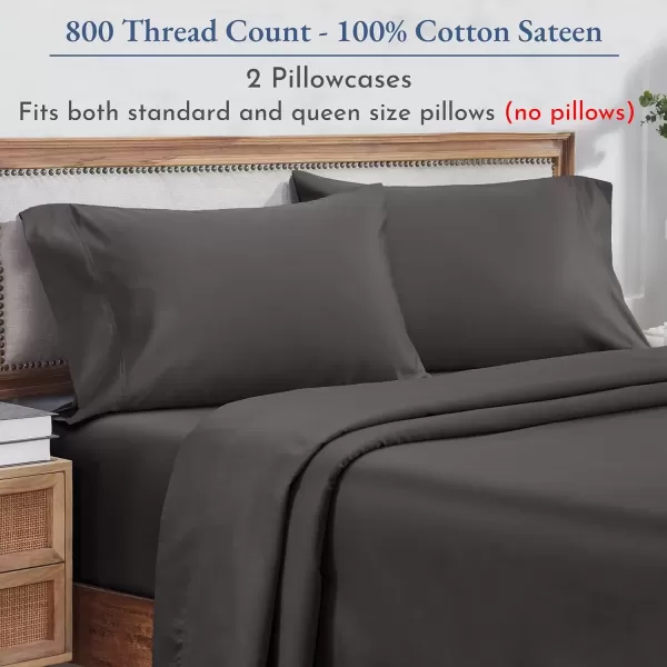 imageHeirloom Soft Smooth ampamp Thick Certified 800 Thread Count 100 Cotton Sateen is Superior to Egyptian Cotton Claims 2 White Standard Pillowcases Fits Standard ampamp Queen Size Pillows Bright WhiteGrey