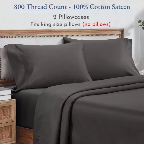 imageHeirloom Soft Smooth ampamp Thick Certified 800 Thread Count 100 Cotton Sateen is Superior to Egyptian Cotton Claims 2 White Standard Pillowcases Fits Standard ampamp Queen Size Pillows Bright WhiteGrey