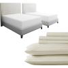 image7 Piece Split King Size Stripped Sheet Set Ivory and Waterproof Mattress Protector White Bundle  500 Thread Count 100 Cotton Sateen 5 Piece Sheet Set with 2 Mattress Protectors