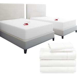 imageCalifornia Design Den 7 Piece Split King Size Sheet Set Ivory and Waterproof Mattress Protector White Bundle  400 Thread Count 100 Cotton Sateen 5 Piece Sheet Set with 1 Mattress Protector