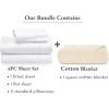 imageCalifornia Design Den 5 Piece Bedding Bundle  4 Piece Full Size Sheet Set 400 Thread Count 100 Cotton Sateen White with 1 Queen Size Cotton Bed Blanket Ivory