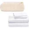 imageCalifornia Design Den 5 Piece Bedding Bundle  4 Piece Full Size Sheet Set 400 Thread Count 100 Cotton Sateen White with 1 Queen Size Cotton Bed Blanket Ivory