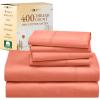 imageCalifornia Design Den 6 Piece Full Size Sheet Set with 4 Pillowcases 400 Thread Count 100 Cotton Sateen Bright Salmon