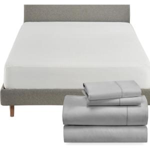 imageCalifornia Design Den 5 Piece Bedding Bundle  4 Piece Light Grey Sheet Set 400 Thread Count 100 Cotton Sateen with 1 White Mattress Protector  Full