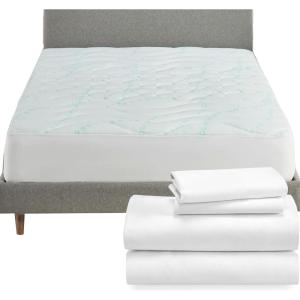 imageCalifornia Design Den 5 Piece Bedding Bundle  4 Piece Sheet Set 100 Cotton Sateen with 1 Mattress Pad Full White