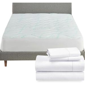 imageCalifornia Design Den 5 Piece Bedding Bundle  4 Piece Sheet Set 400 Thread Count 100 Cotton Sateen with 1 Mattress Pad Full White