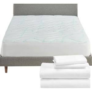 imageCalifornia Design Den 5 Piece Bedding Bundle  4 Piece Sheet Set 600 Thread Count 100 Cotton Sateen with 1 Mattress Pad Full White