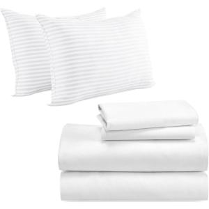 imageCalifornia Design Den 6 Piece Bedding Bundle  4 Piece Full Sheet Set 100 Cotton Sateen with 2 Standard Size Bed Pillows White