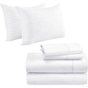 imageCalifornia Design Den 6 Piece Bedding Bundle 4 Piece Full Sheet Set 400 Thread Count 100 Cotton Sateen with 2 Standard Size Bed Pillows White