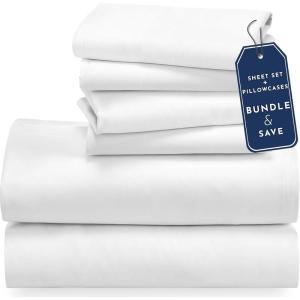imageCalifornia Design Den 6 Piece Full Size Sheet Set with 4 Pillowcases  Soft 100 Cotton Sateen White