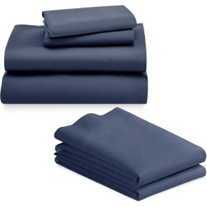 imageCalifornia Design Den 6 Piece Full Size Sheet Set with 4 Pillowcases 600 Thread Count 100 Cotton Sateen Navy Blue